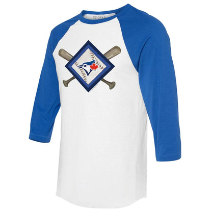 Toronto Blue Jays Tiny Turnip Women's Diamond Cross Bats 3/4-Sleeve Raglan T-Shirt - White/Royal