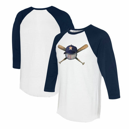 Houston Astros Tiny Turnip Women's Hat Crossbats 3/4-Sleeve Raglan T-Shirt - White/Navy