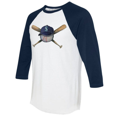 Seattle Mariners Tiny Turnip Women's Hat Crossbats 3/4-Sleeve Raglan T-Shirt - White/Navy