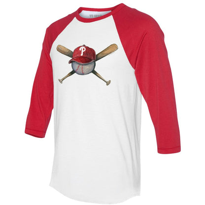 Philadelphia Phillies Tiny Turnip Women's Hat Crossbats 3/4-Sleeve Raglan T-Shirt - White/Red