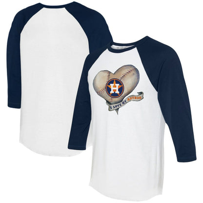 Houston Astros Tiny Turnip Women's Heart Banner 3/4-Sleeve Raglan T-Shirt - White/Navy
