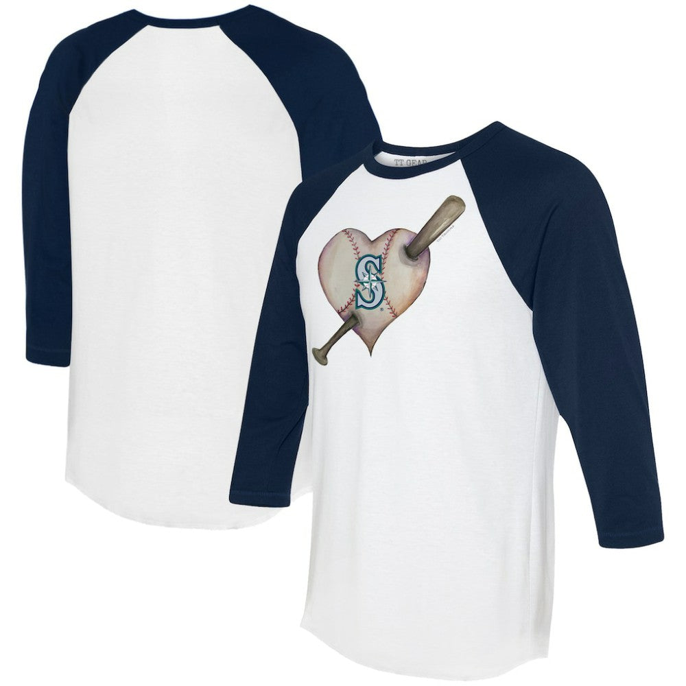 Seattle Mariners Tiny Turnip Women's Heart Bat 3/4-Sleeve Raglan T-Shirt - White/Navy