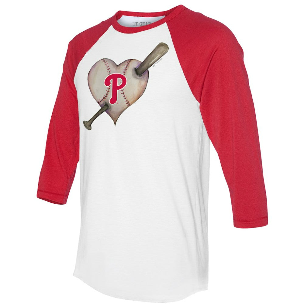 Philadelphia Phillies Tiny Turnip Women's Heart Bat 3/4-Sleeve Raglan T-Shirt - White/Red