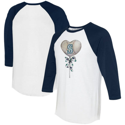 Seattle Mariners Tiny Turnip Women's Heart Lolly 3/4-Sleeve Raglan T-Shirt - White/Navy