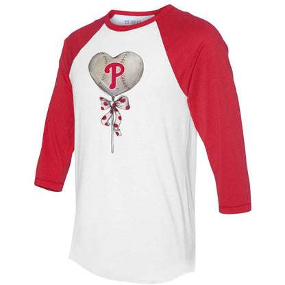 Philadelphia Phillies Tiny Turnip Women's Heart Lolly 3/4-Sleeve Raglan T-Shirt - White/Red