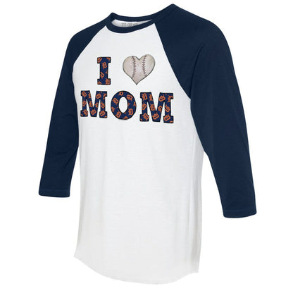 Detroit Tigers Tiny Turnip Women's I Love Mom 3/4-Sleeve Raglan T-Shirt - White/Navy