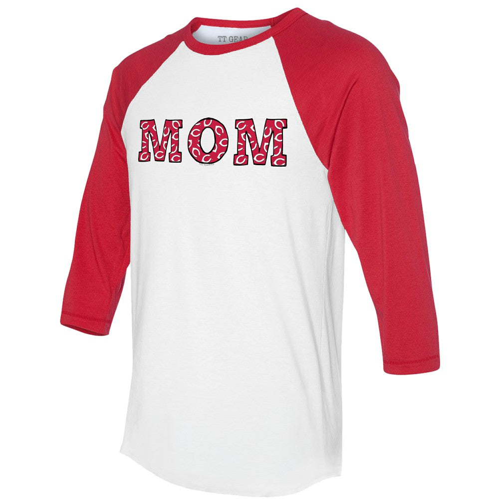 Cincinnati Reds Tiny Turnip Women's Logo Mom 3/4-Sleeve Raglan T-Shirt - White/Red