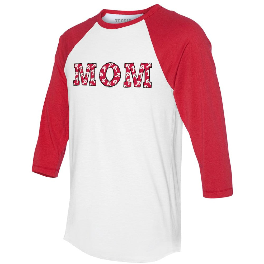Philadelphia Phillies Tiny Turnip Women's Logo Mom 3/4-Sleeve Raglan T-Shirt - White/Red