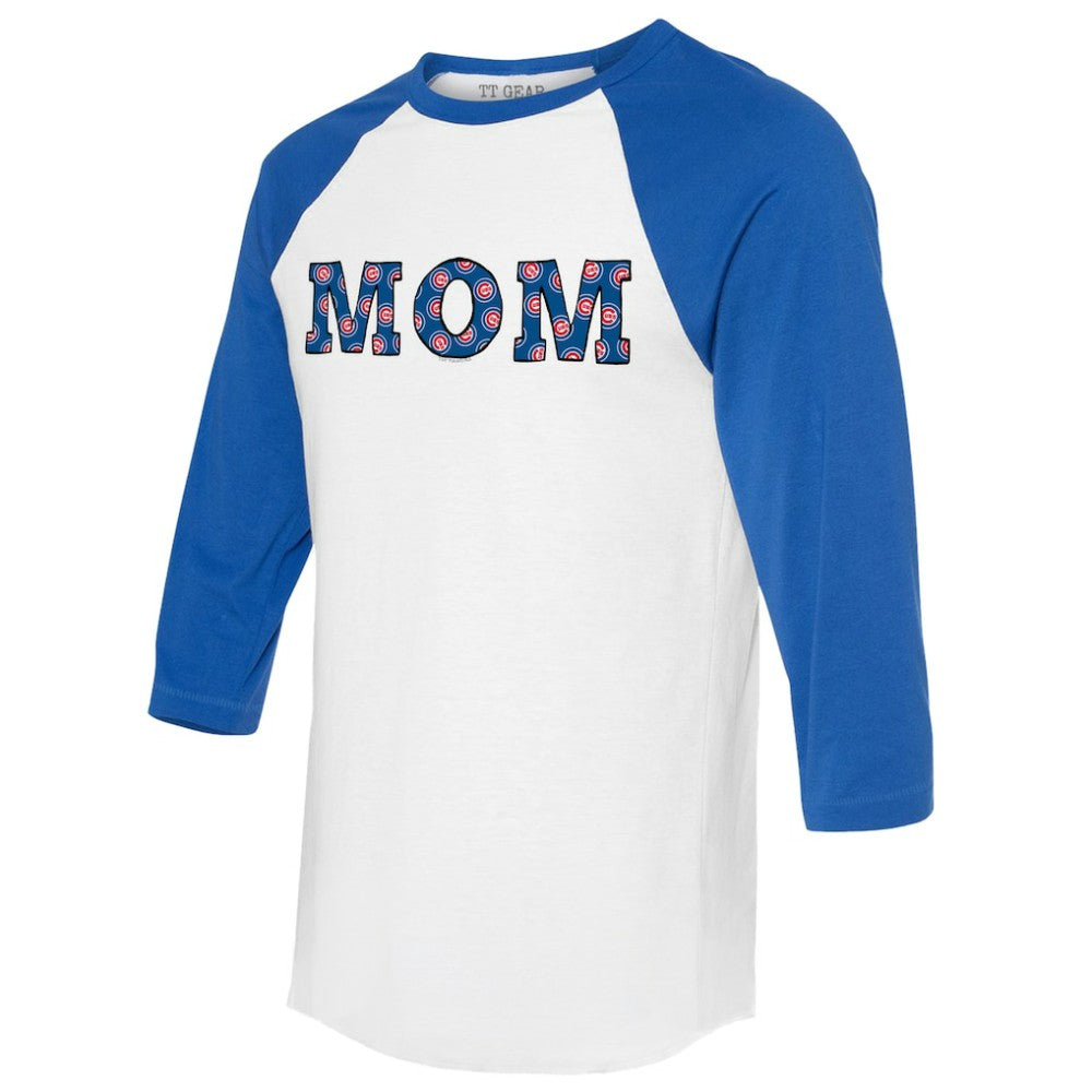 Chicago Cubs Tiny Turnip Women's Logo Mom 3/4-Sleeve Raglan T-Shirt - White/Royal