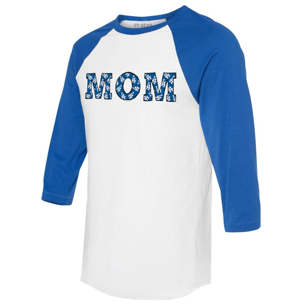 Los Angeles Dodgers Tiny Turnip Women's Logo Mom 3/4-Sleeve Raglan T-Shirt - White/Royal