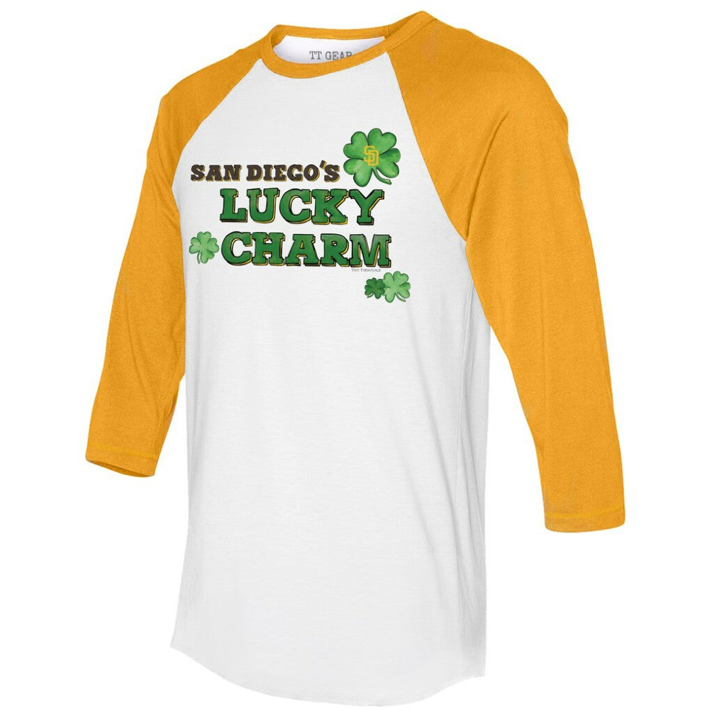 San Diego Padres Tiny Turnip Women's Lucky Charm 3/4-Sleeve Raglan T-Shirt - White/Gold