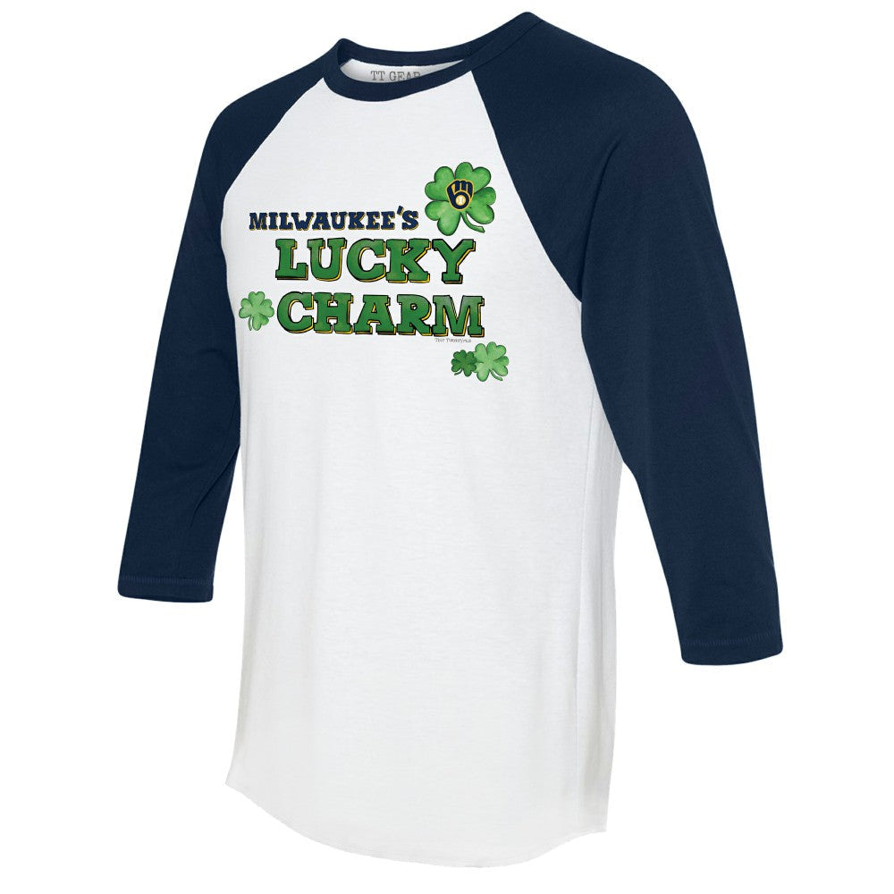 Milwaukee Brewers Tiny Turnip Women's Lucky Charm 3/4-Sleeve Raglan T-Shirt - White/Navy