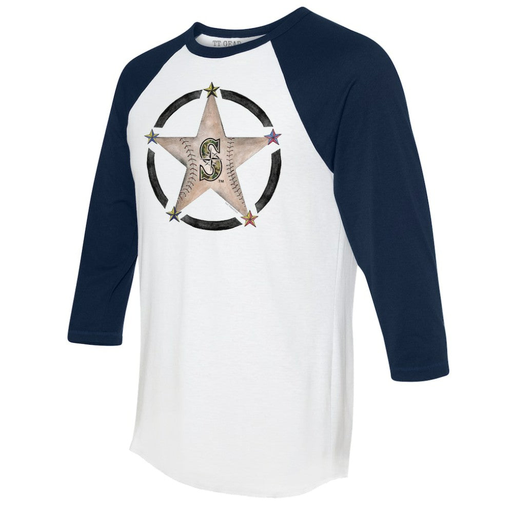 Seattle Mariners Tiny Turnip Women's Military Star 3/4-Sleeve Raglan T-Shirt - White/Navy