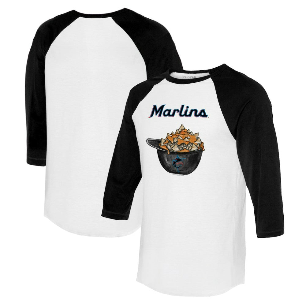 Miami Marlins Tiny Turnip Women's Nacho Helmet 3/4-Sleeve Raglan T-Shirt - White/Black