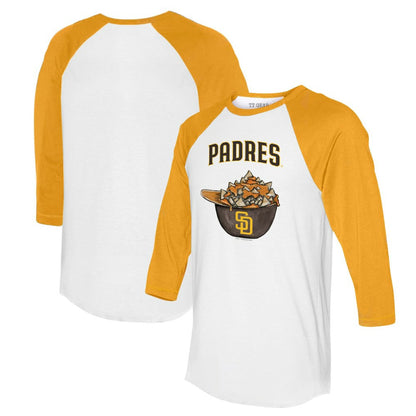 San Diego Padres Tiny Turnip Women's Nacho Helmet 3/4-Sleeve Raglan T-Shirt - White/Gold