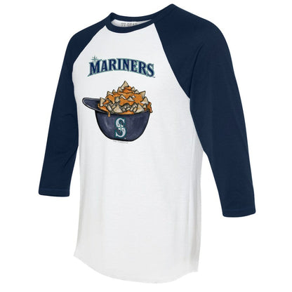 Seattle Mariners Tiny Turnip Women's Nacho Helmet 3/4-Sleeve Raglan T-Shirt - White/Navy
