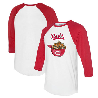 Cincinnati Reds Tiny Turnip Women's Nacho Helmet 3/4-Sleeve Raglan T-Shirt - White/Red