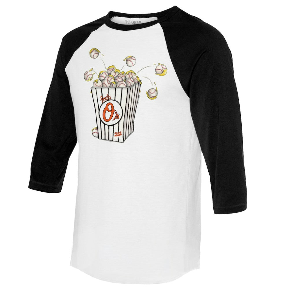 Baltimore Orioles Tiny Turnip Women's Popcorn 3/4-Sleeve Raglan T-Shirt - White/Black