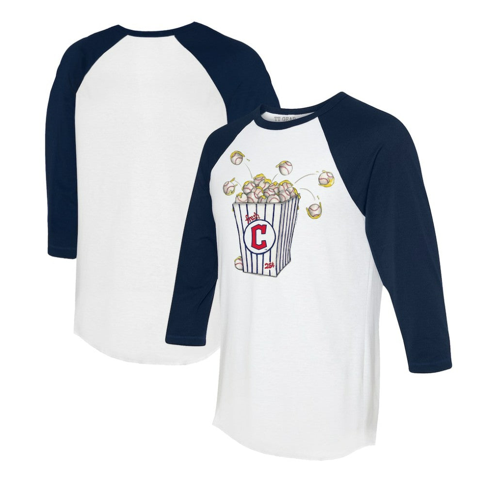 Cleveland Guardians Tiny Turnip Women's Popcorn 3/4-Sleeve Raglan T-Shirt - White/Navy