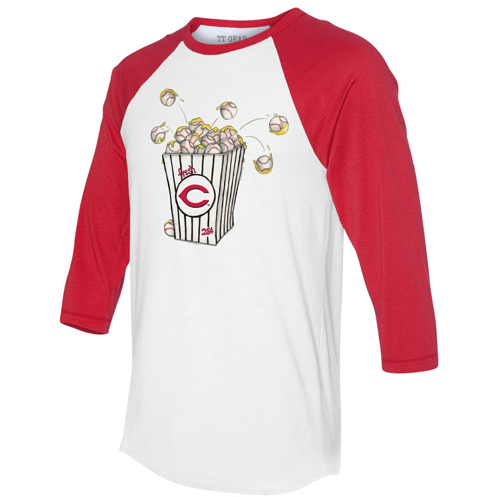 Cincinnati Reds Tiny Turnip Women's Popcorn 3/4-Sleeve Raglan T-Shirt - White/Red