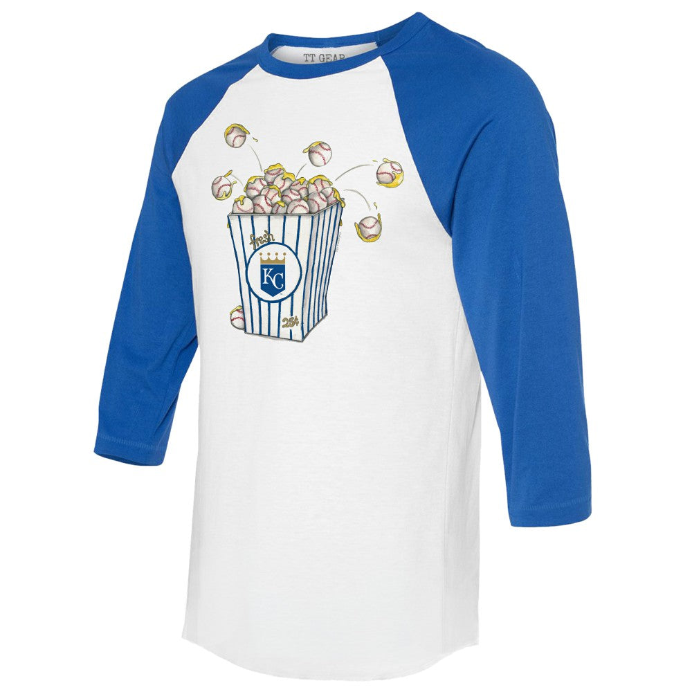 Kansas City Royals Tiny Turnip Women's Popcorn 3/4-Sleeve Raglan T-Shirt - White/Royal