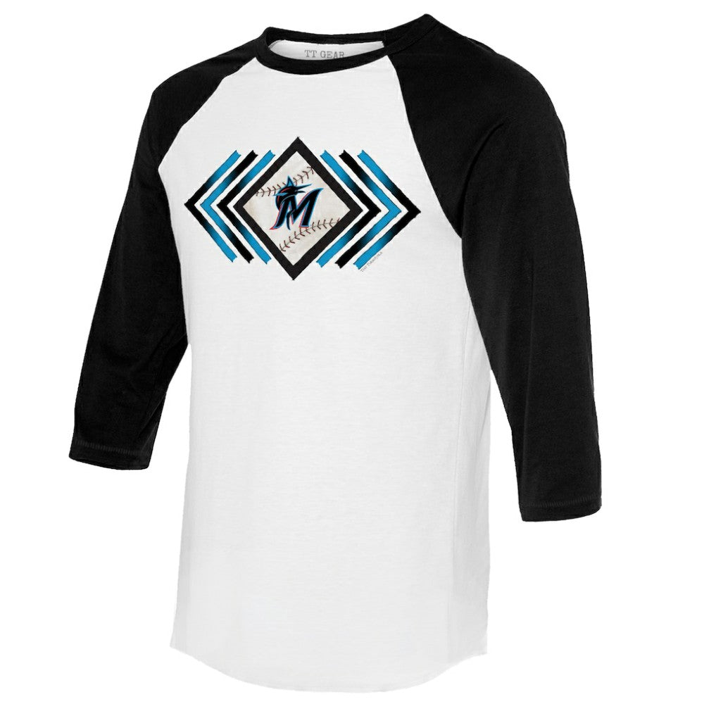 Miami Marlins Tiny Turnip Women's Prism Arrows 3/4-Sleeve Raglan T-Shirt - White