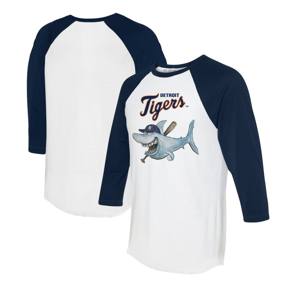 Detroit Tigers Tiny Turnip Women's Shark 3/4-Sleeve Raglan T-Shirt - White/Navy