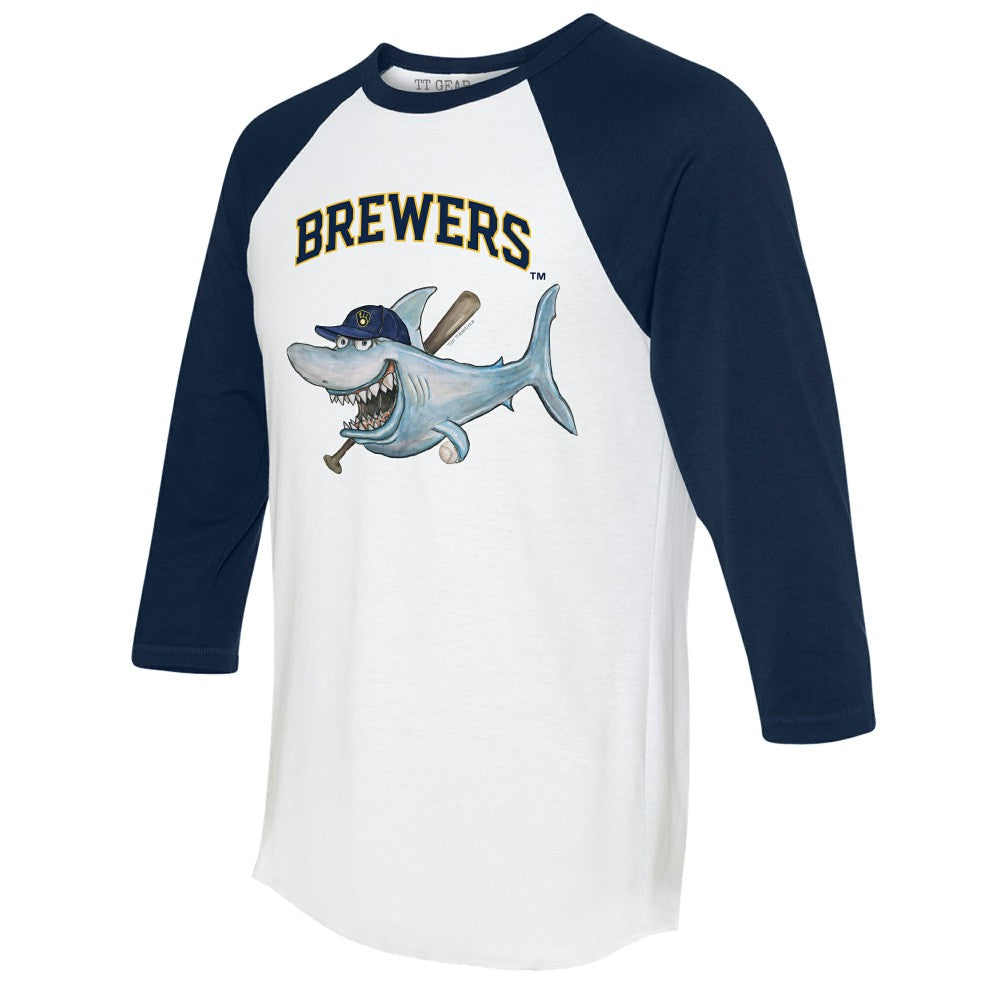 Milwaukee Brewers Tiny Turnip Women's Shark 3/4-Sleeve Raglan T-Shirt - White/Navy