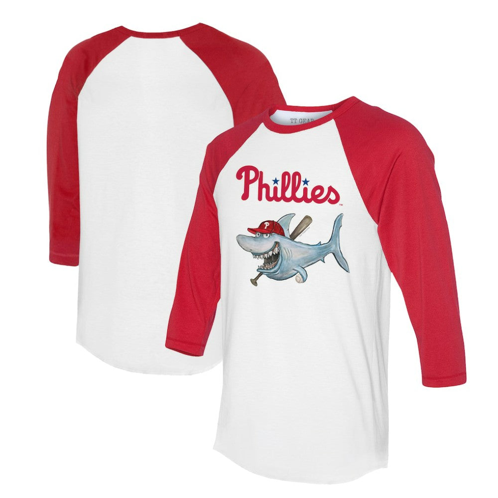 Philadelphia Phillies Tiny Turnip Women's Shark 3/4-Sleeve Raglan T-Shirt - White/Red