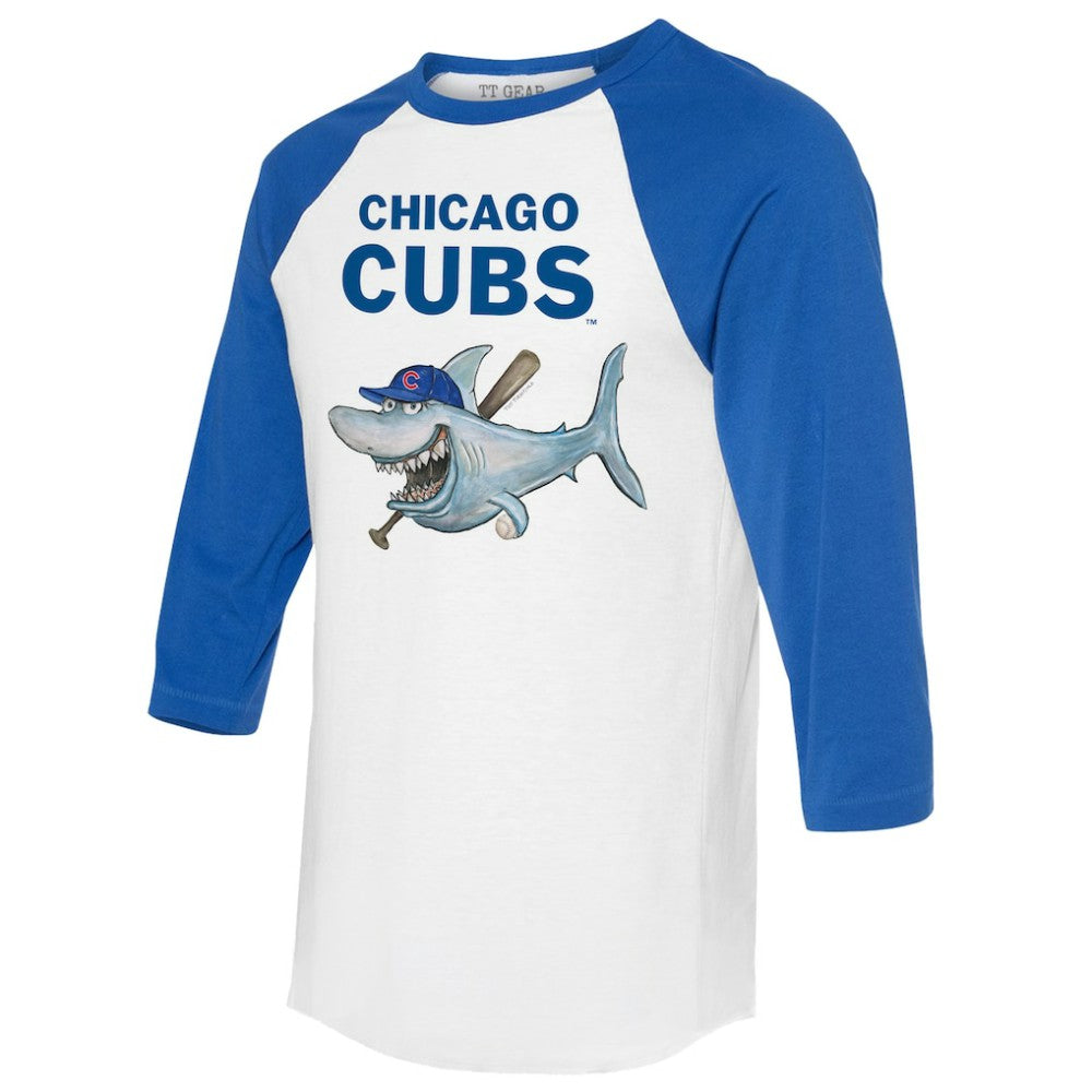 Chicago Cubs Tiny Turnip Women's Shark 3/4-Sleeve Raglan T-Shirt - White/Royal