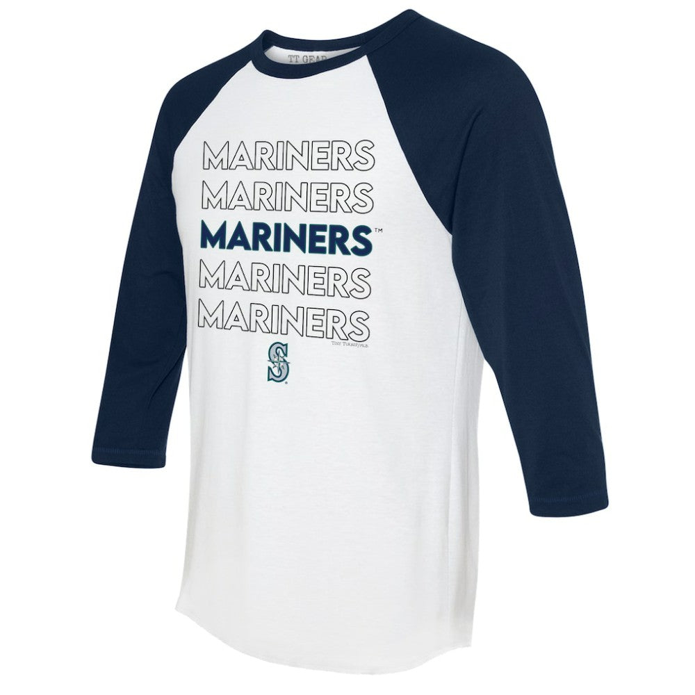 Seattle Mariners Tiny Turnip Women's Stacked 3/4-Sleeve Raglan T-Shirt - White/Navy