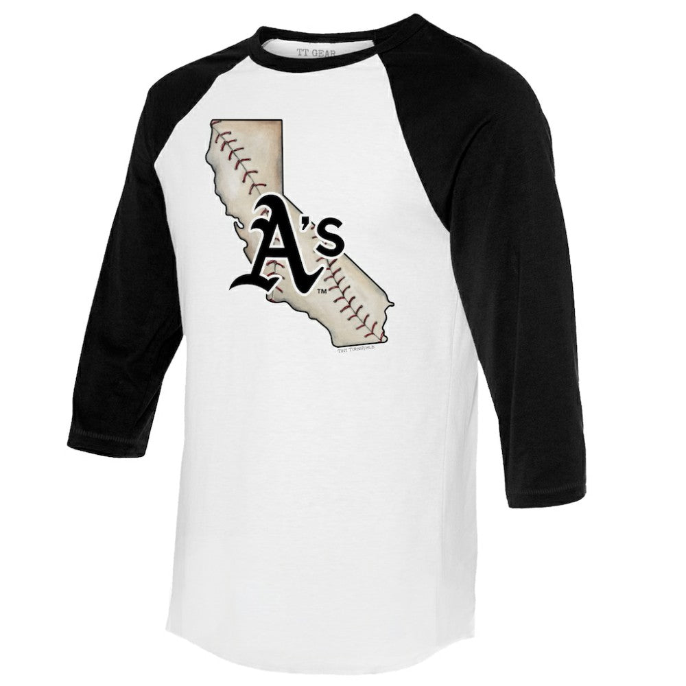 Athletics Tiny Turnip Unisex State Outline 3/4-Sleeve Raglan T-Shirt - White/Black