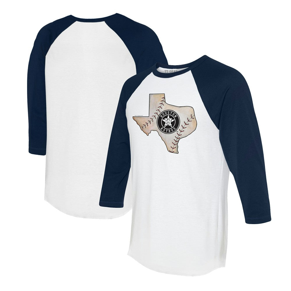 Houston Astros Tiny Turnip Unisex State Outline 3/4-Sleeve Raglan T-Shirt - White/Navy