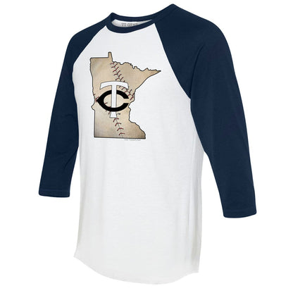 Minnesota Twins Tiny Turnip Unisex State Outline 3/4-Sleeve Raglan T-Shirt - White/Navy