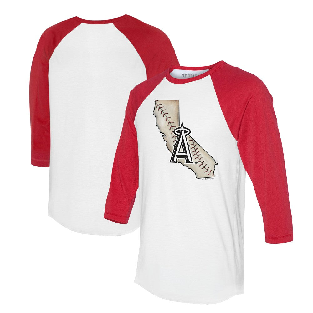 Los Angeles Angels Tiny Turnip Unisex State Outline 3/4-Sleeve Raglan T-Shirt - White/Red