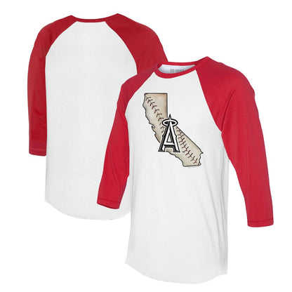 Los Angeles Angels Tiny Turnip Unisex State Outline 3/4-Sleeve Raglan T-Shirt - White/Red