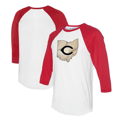 Cincinnati Reds Tiny Turnip Unisex State Outline 3/4-Sleeve Raglan T-Shirt - White/Red