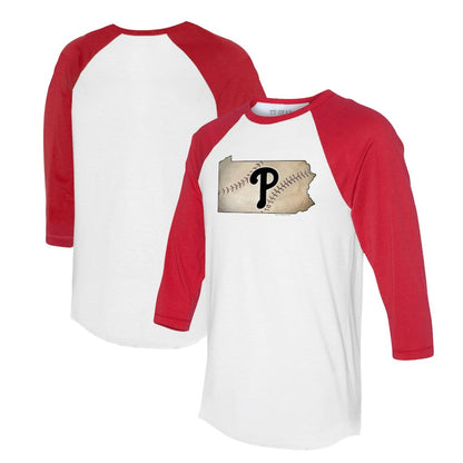 Philadelphia Phillies Tiny Turnip Unisex State Outline 3/4-Sleeve Raglan T-Shirt - White/Red