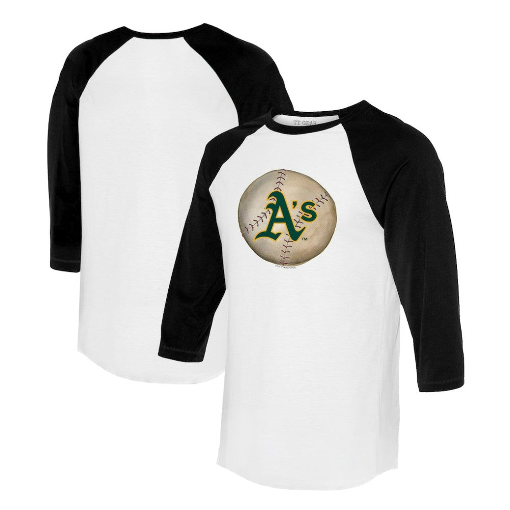 Athletics Tiny Turnip Unisex Stitched Baseball 3/4-Sleeve Raglan T-Shirt - White/Black