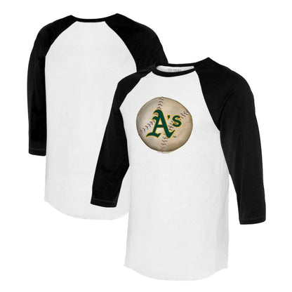 Athletics Tiny Turnip Unisex Stitched Baseball 3/4-Sleeve Raglan T-Shirt - White/Black