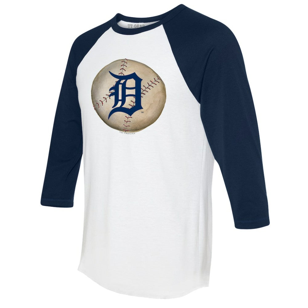 Detroit Tigers Tiny Turnip Unisex Stitched Baseball 3/4-Sleeve Raglan T-Shirt - White/Navy