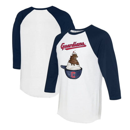 Cleveland Guardians Tiny Turnip Unisex Sundae Helmet 3/4-Sleeve Raglan T-Shirt - White/Navy