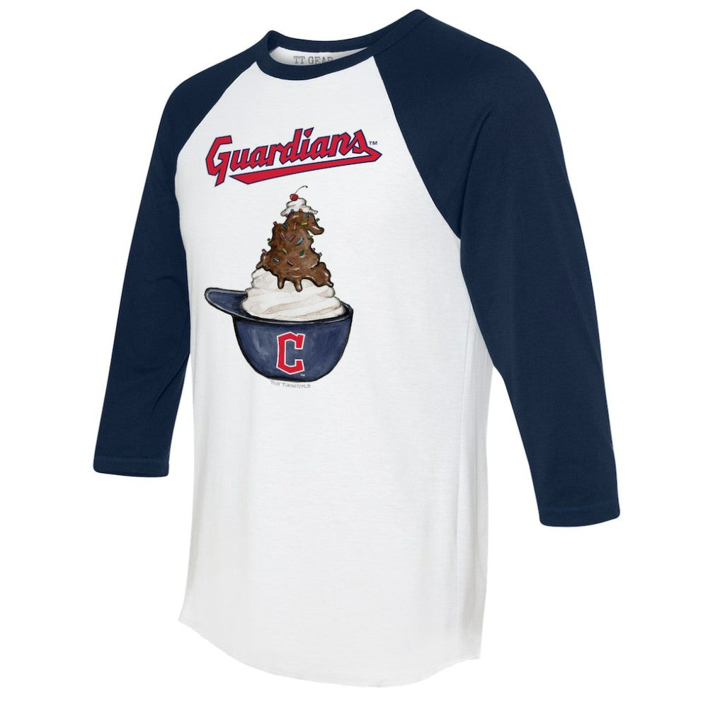 Cleveland Guardians Tiny Turnip Unisex Sundae Helmet 3/4-Sleeve Raglan T-Shirt - White/Navy