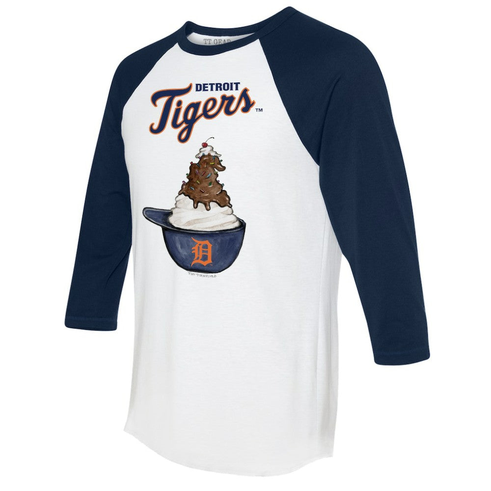 Detroit Tigers Tiny Turnip Unisex Sundae Helmet 3/4-Sleeve Raglan T-Shirt - White/Navy