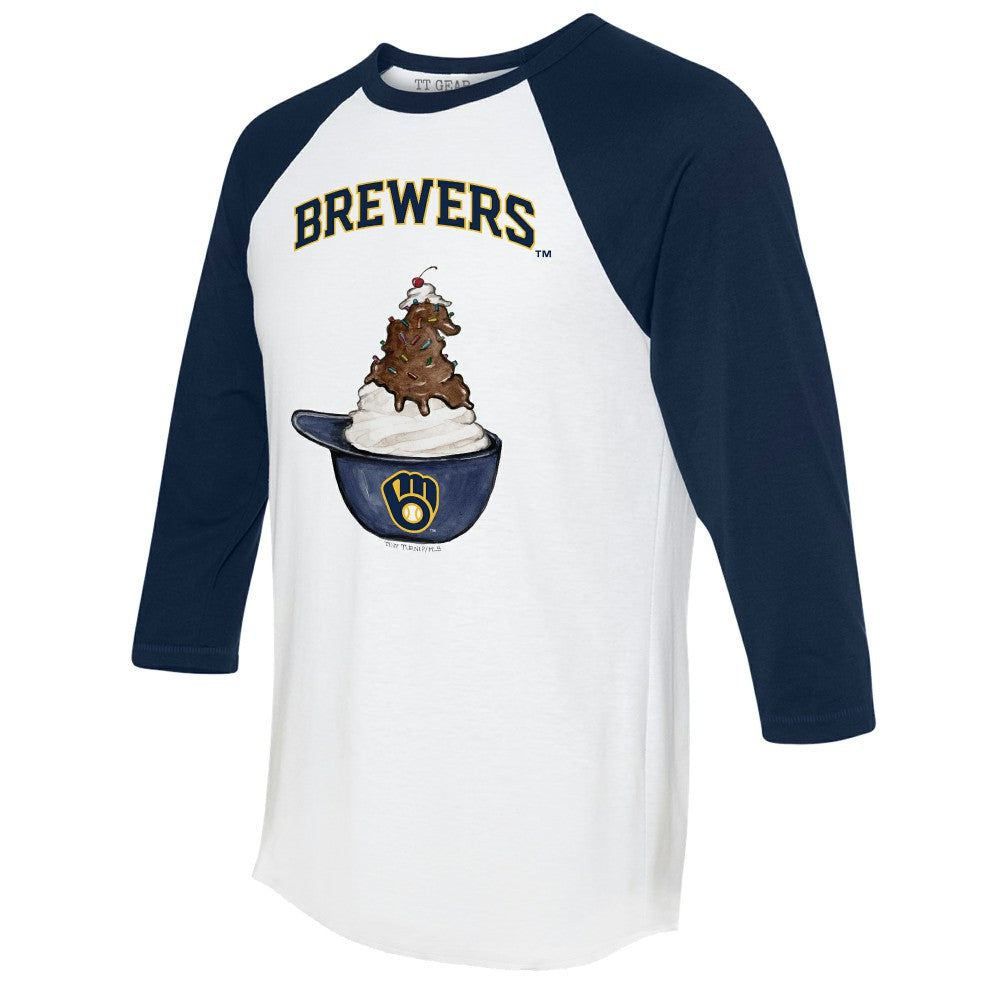 Milwaukee Brewers Tiny Turnip Unisex Sundae Helmet 3/4-Sleeve Raglan T-Shirt - White/Navy