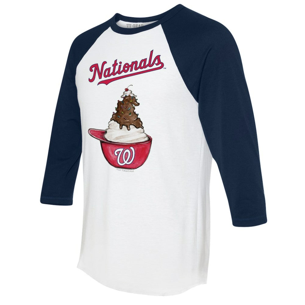 Washington Nationals Tiny Turnip Unisex Sundae Helmet 3/4-Sleeve Raglan T-Shirt - White/Navy