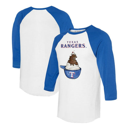 Texas Rangers Tiny Turnip Unisex Sundae Helmet 3/4-Sleeve Raglan T-Shirt - White/Royal