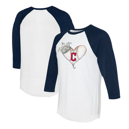 Cleveland Guardians Tiny Turnip Unisex Tiara Heart 3/4-Sleeve Raglan T-Shirt - White/Navy