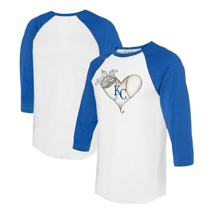 Kansas City Royals Tiny Turnip Unisex Tiara Heart 3/4-Sleeve Raglan T-Shirt - White/Royal