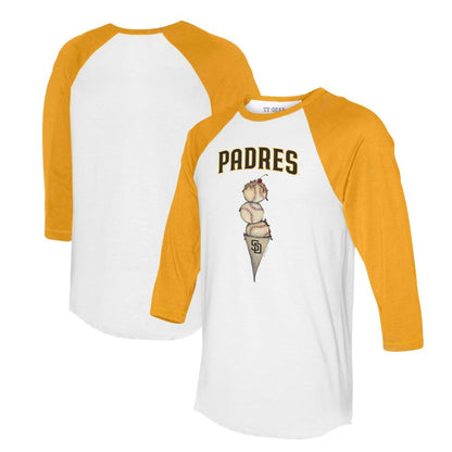 San Diego Padres Tiny Turnip Unisex Triple Scoop 3/4-Sleeve Raglan T-Shirt - White/Gold